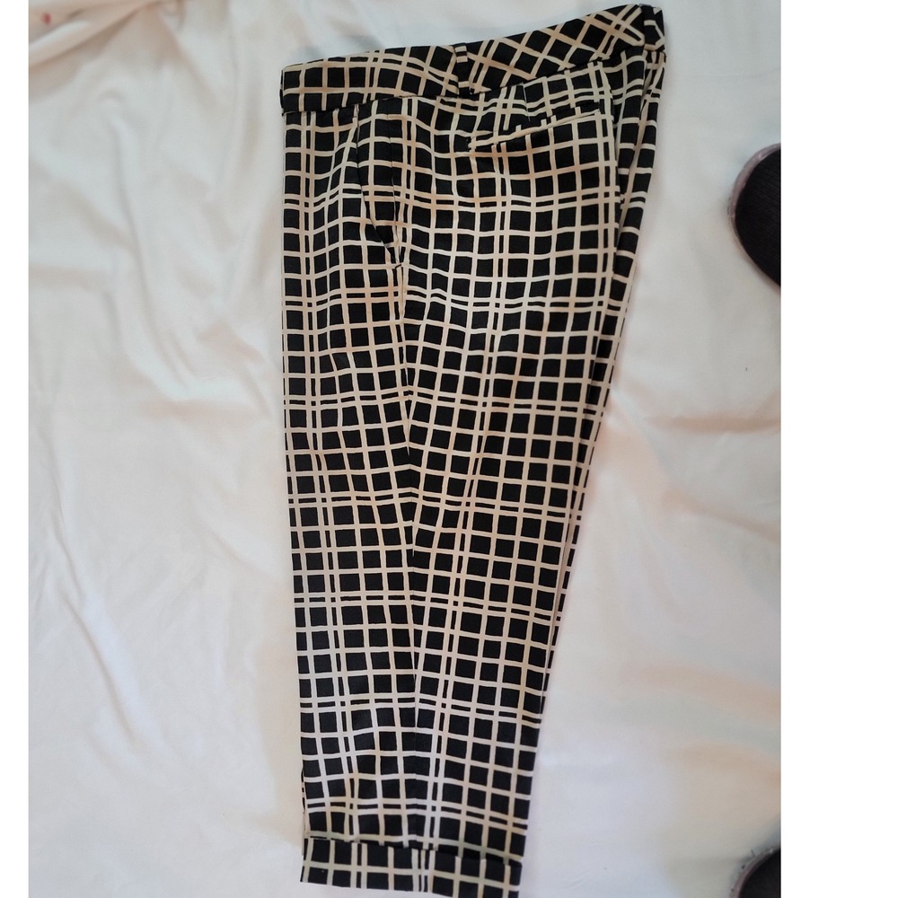 Banana Republic Hampton Pant 14S Black Cream Plaid Cuffed Ankle Pants - Picture 4 of 9